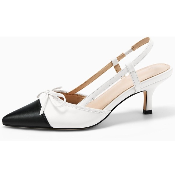 Coutgo Women‘s Bow Tie Slingback Pumps Pointed Toe Kitten Low Heel - Picture 3 of 12